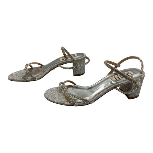 Badgley Mischka Ultima Rhinestone Embellished Block Heels Sandals Silver Size 6 - Picture 4 of 7